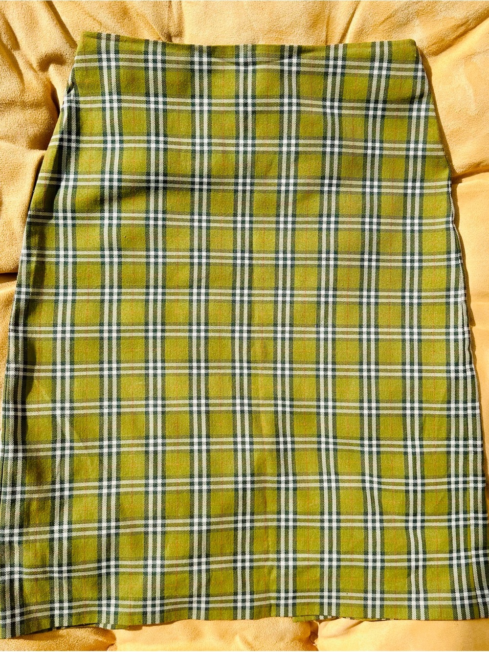United Colors Of Benetton Women Olive Plaid Pencil Skirt